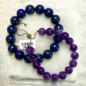 Chalcedony bead bracelets. NWT Blue elastic and NWOT purple metal slip sizer